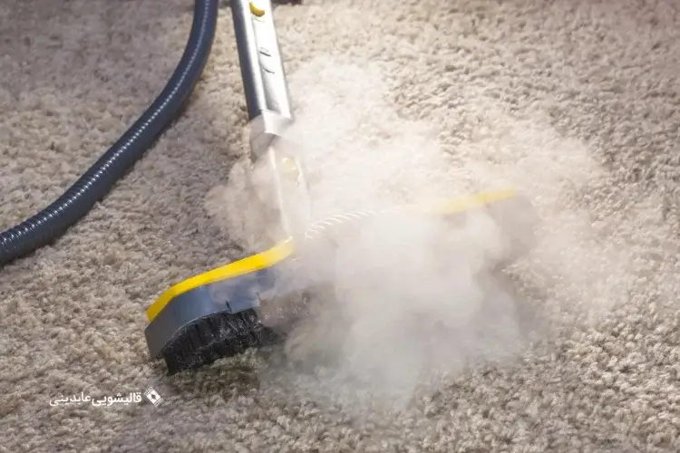 استفاده از دستگاه بخارشو برای رفع کوبیدگی فرش با پایه مبل